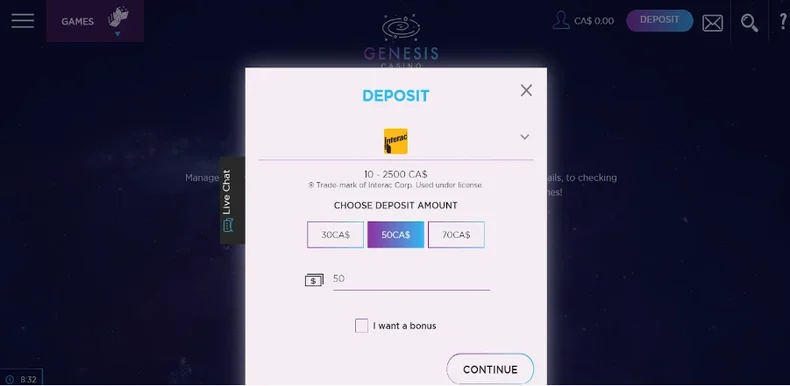 How to Deposit and withdraw at Genesis Casino Canada