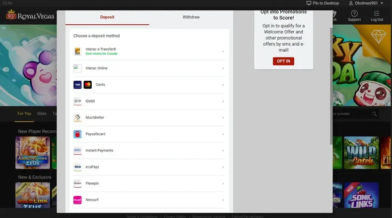 How to Deposit at Royal Vegas Casino Canada