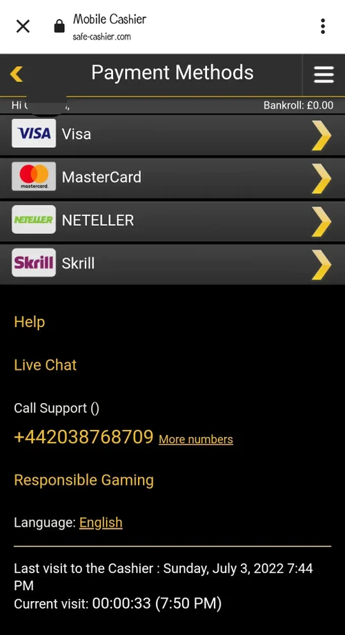 Mobile App Payment Methods Experience at 777 Casino UK