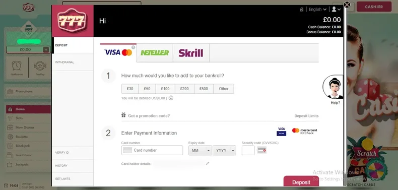 How to Deposit at 777 Casino UK